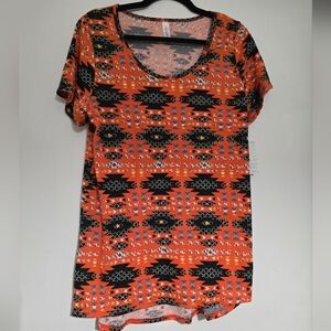 LuLaRoe Women's Short Sleeve Tee - Orange and Black Pattern